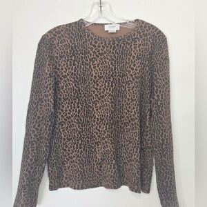 Jones Sport Leopard Print Long Sleeve Top | Cotton Knit | Women’s Medium